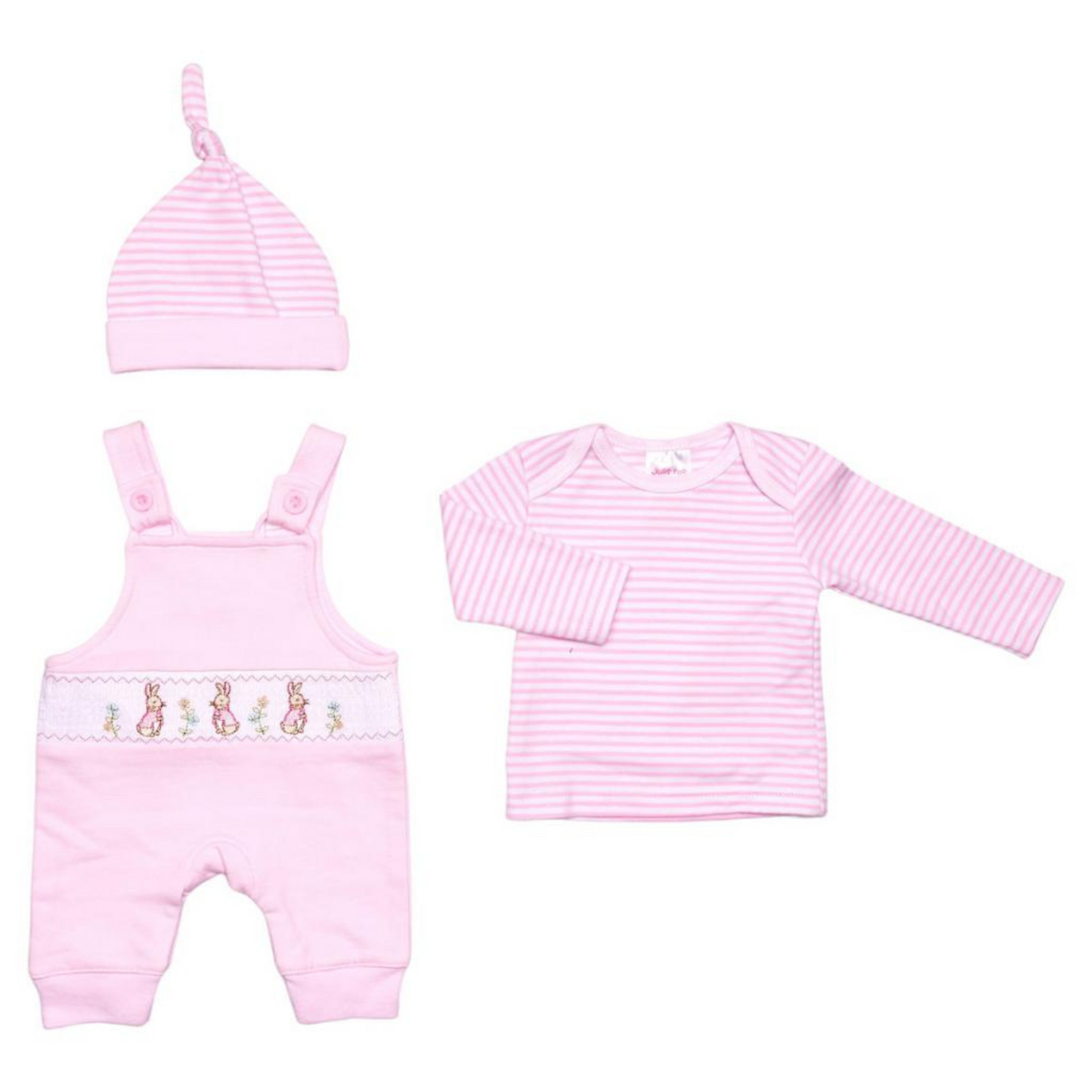 Tiny Baby Pink Bunny Smocked Dungaree Set