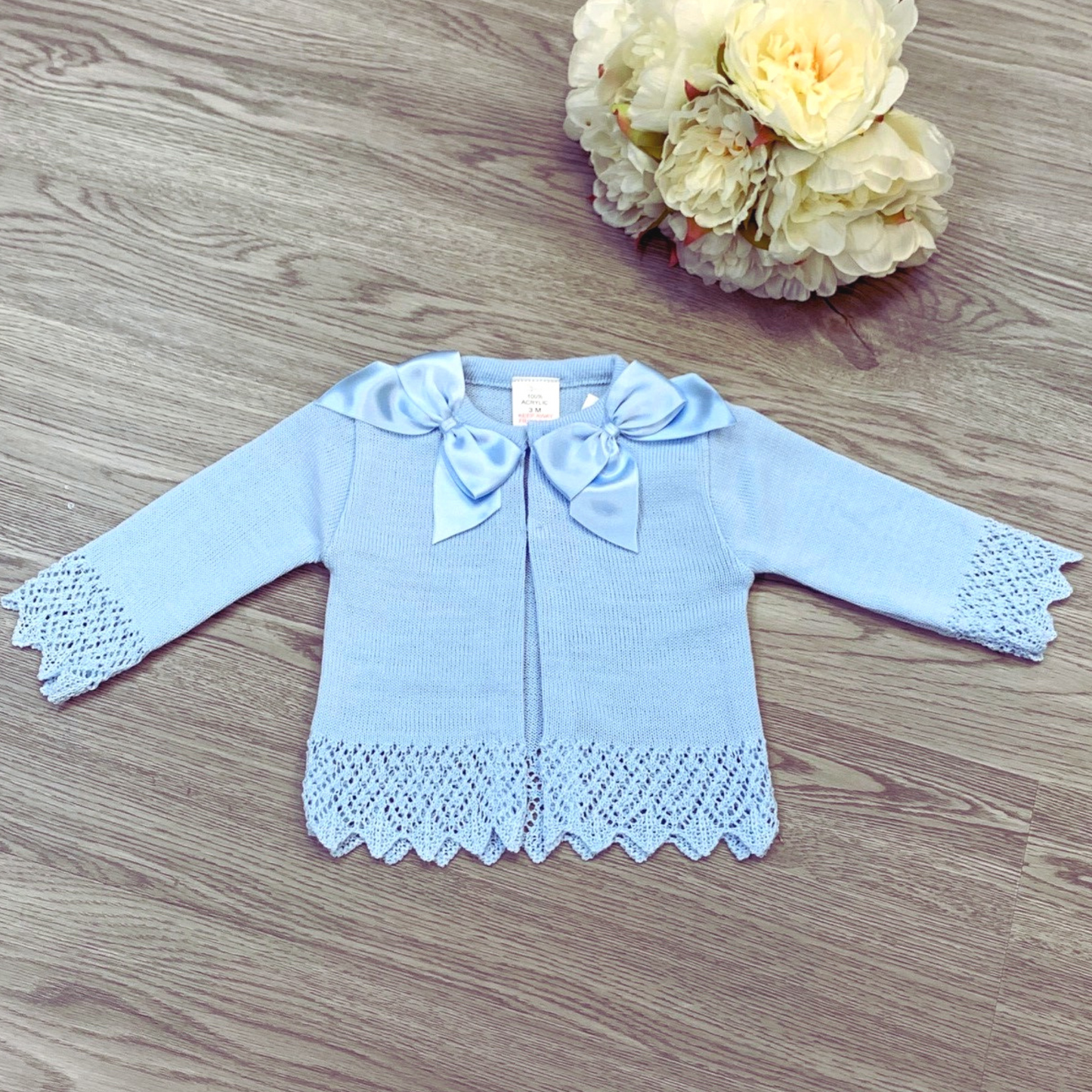 Girls Double Bow Blue Cardigan