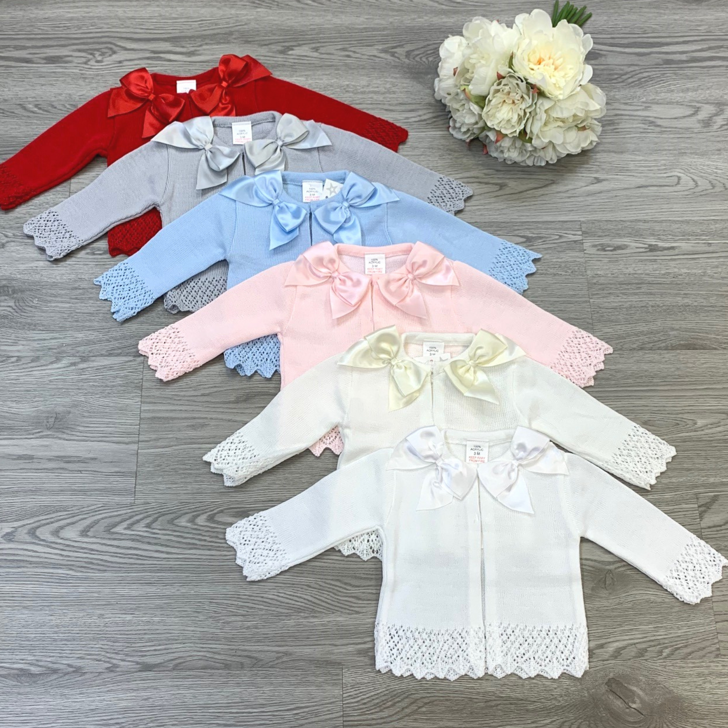 Girls Double Bow Cream Cardigan