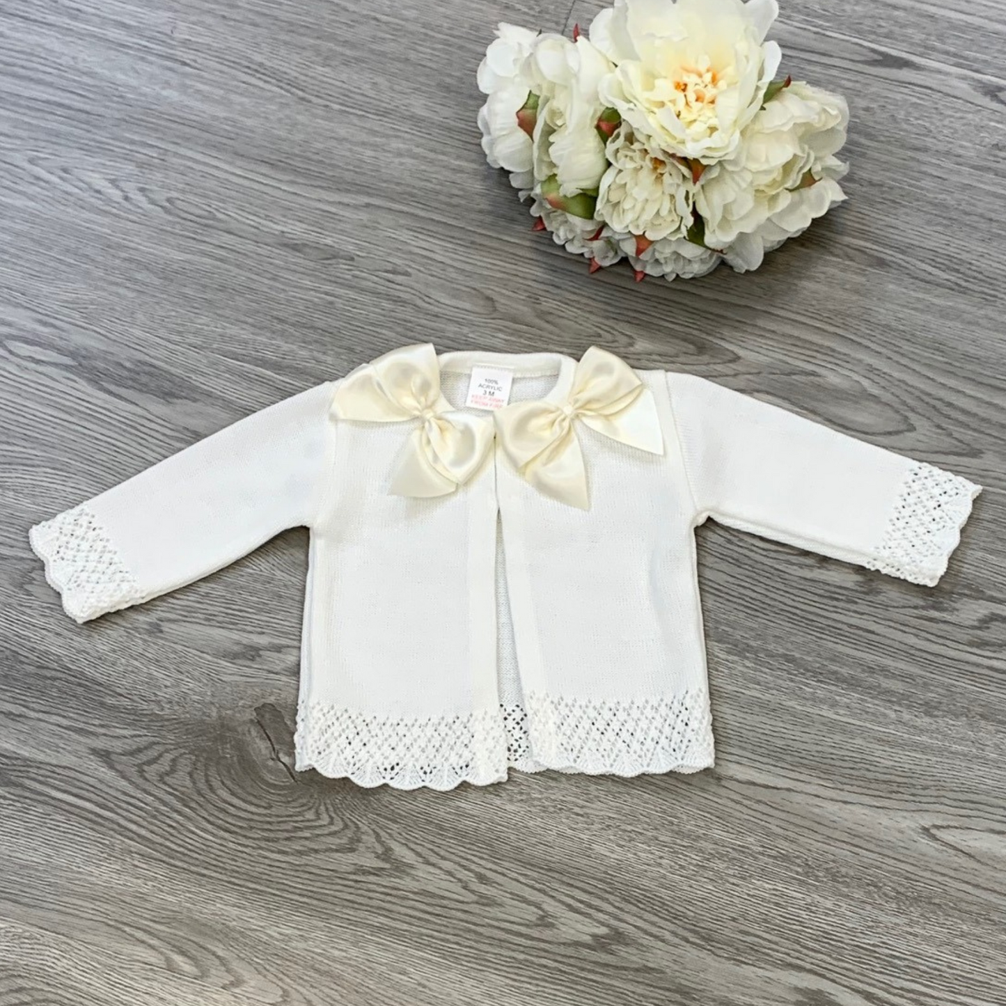 Girls Double Bow Cream Cardigan