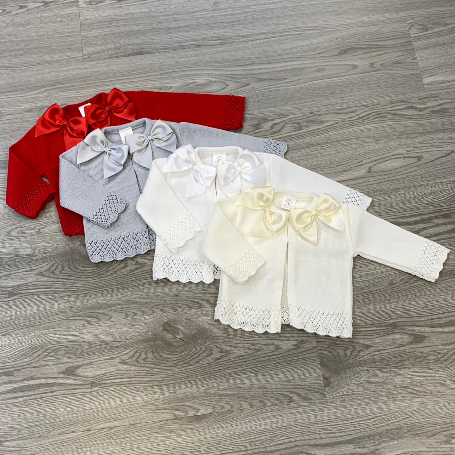 Girls Double Bow White Cardigan