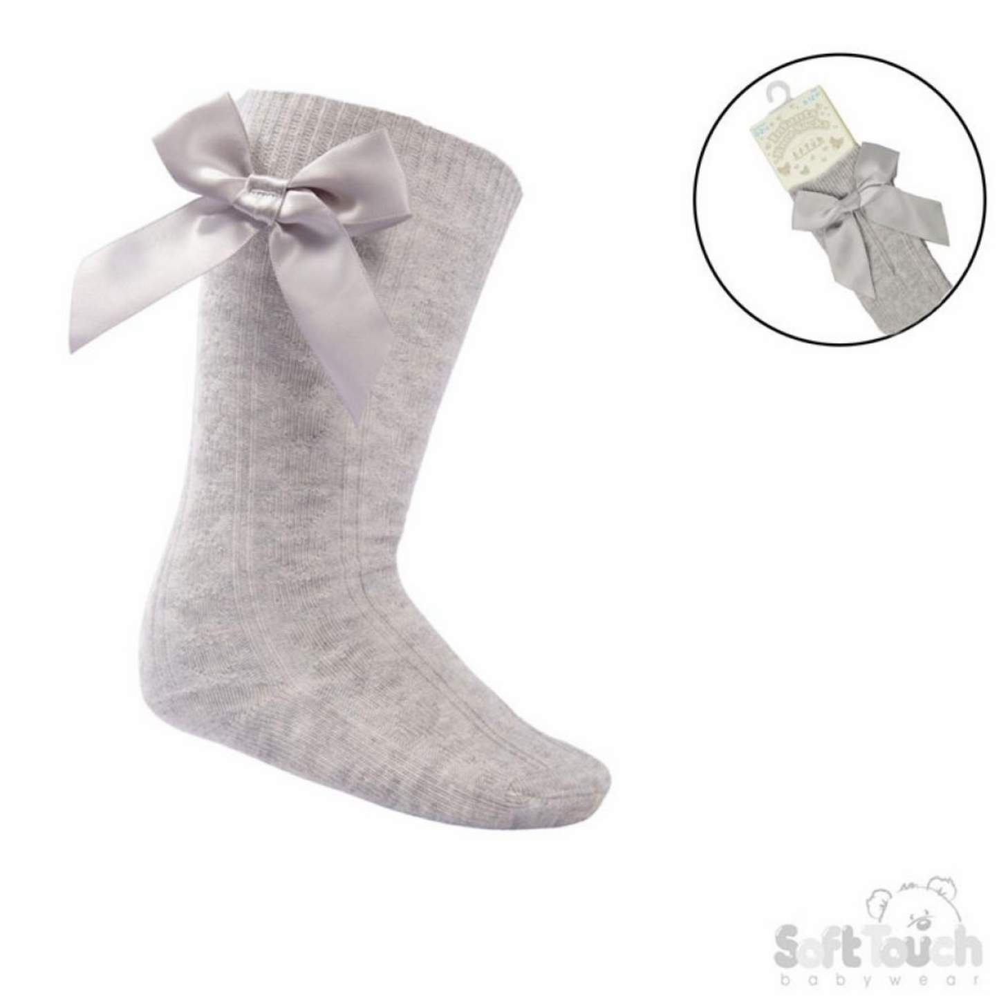 Grey Ribbon Bow Knee Sock