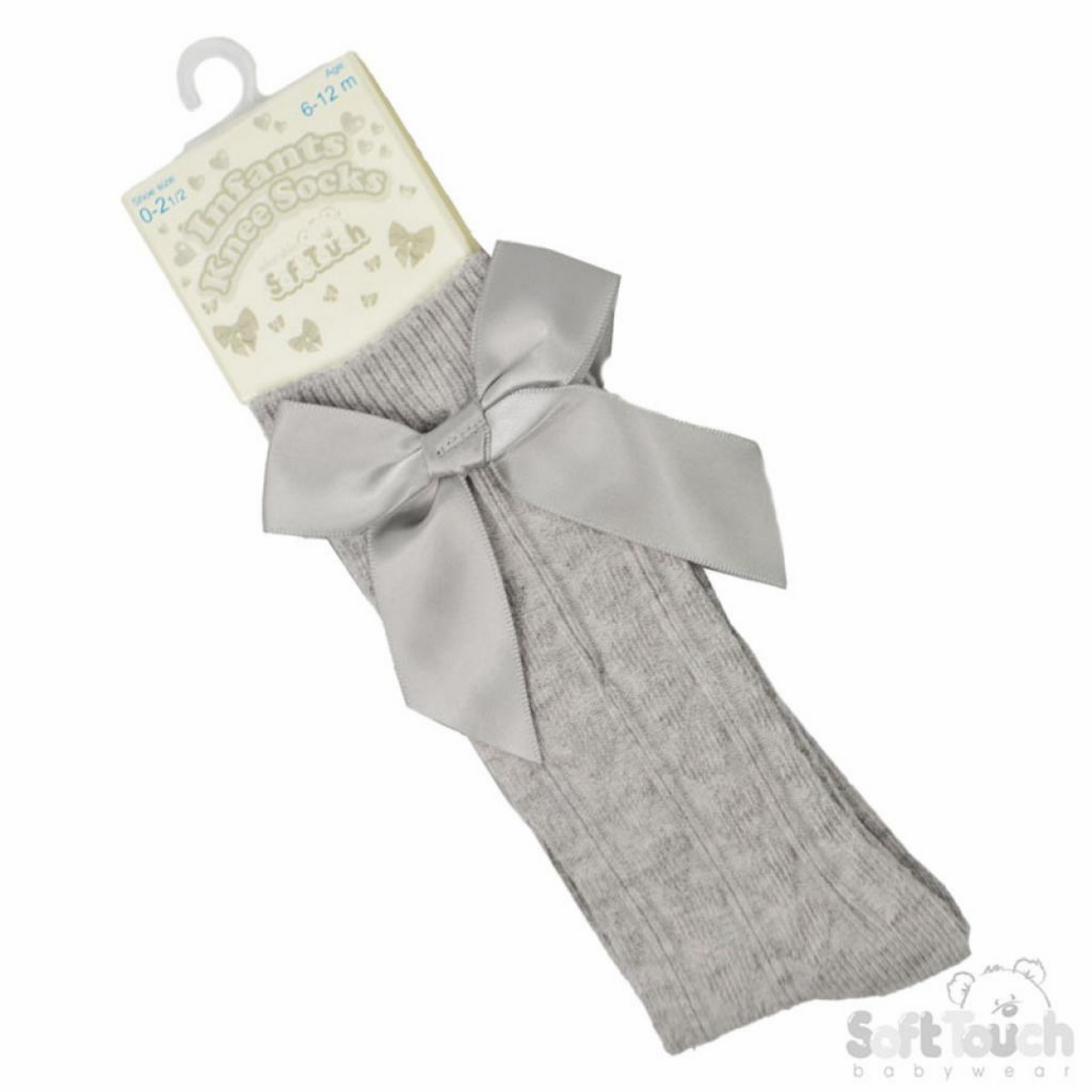 Grey Ribbon Bow Knee Sock