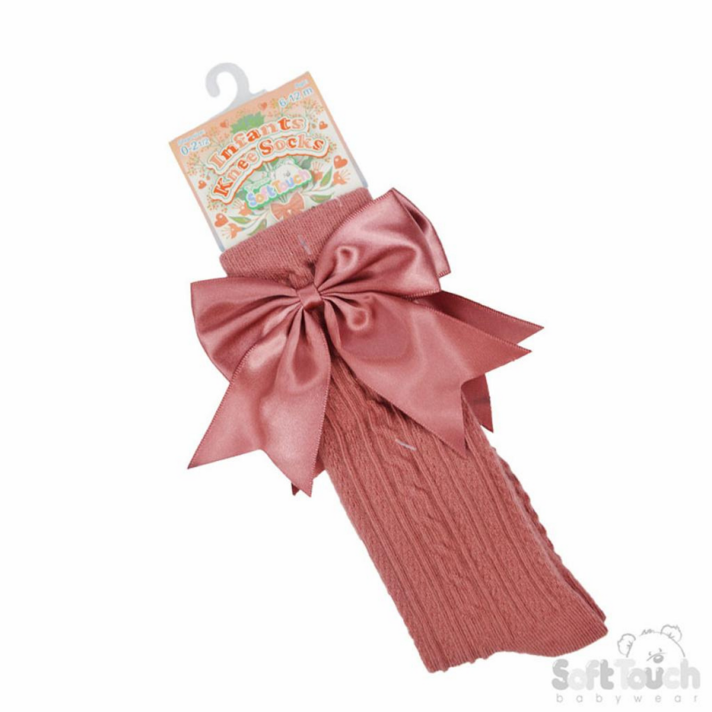 Dusky Pink Ribbon Bow Knee Sock