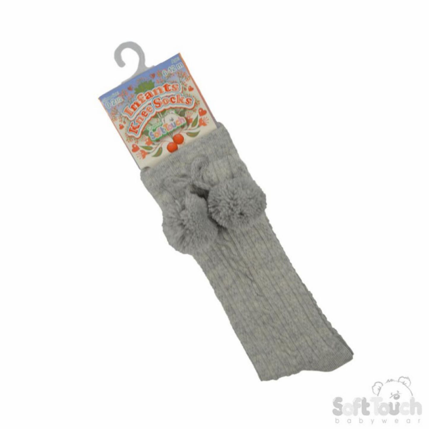 Grey Pom Pom Knee Sock - 355
