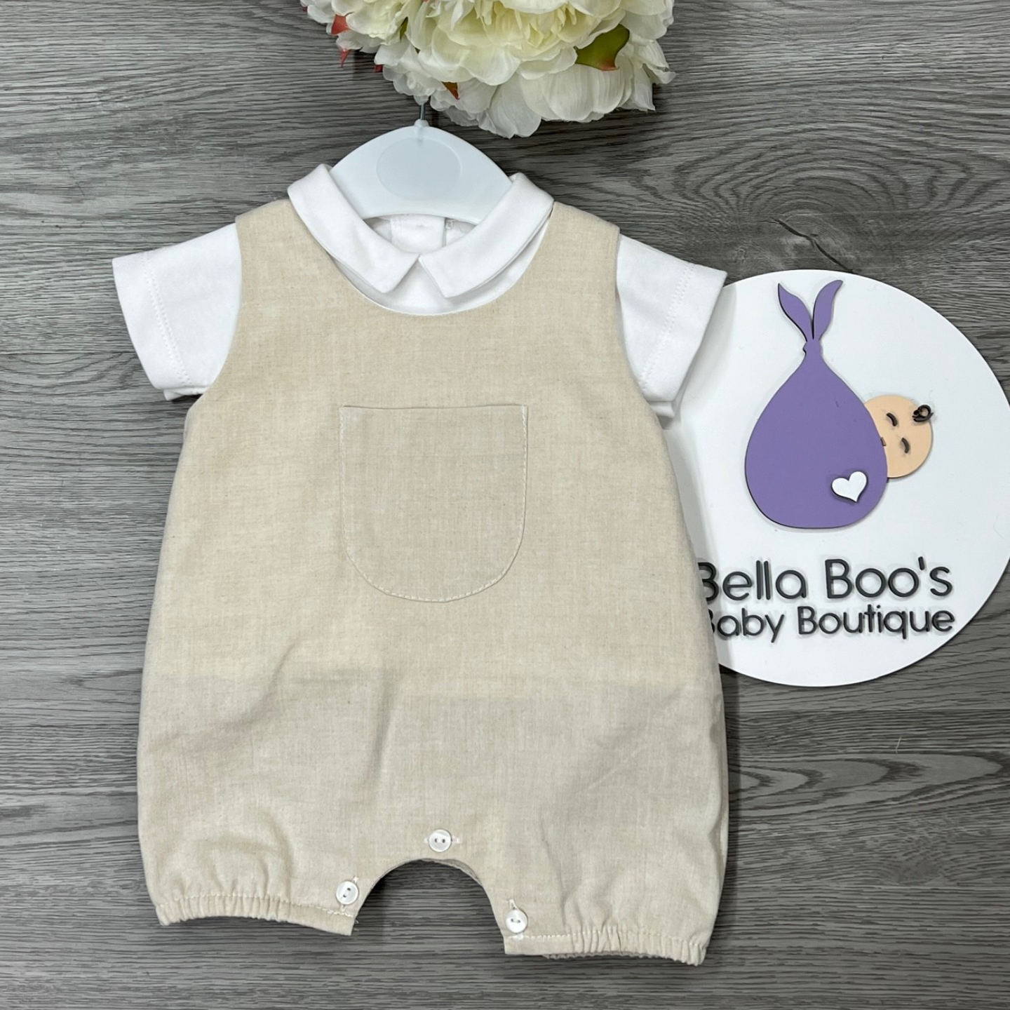 Boys Beige Dungaree Set