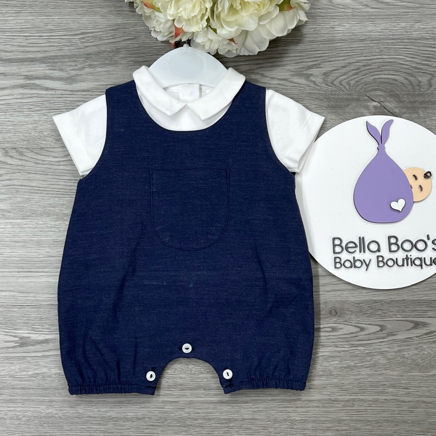 Boys Navy Dungaree Set