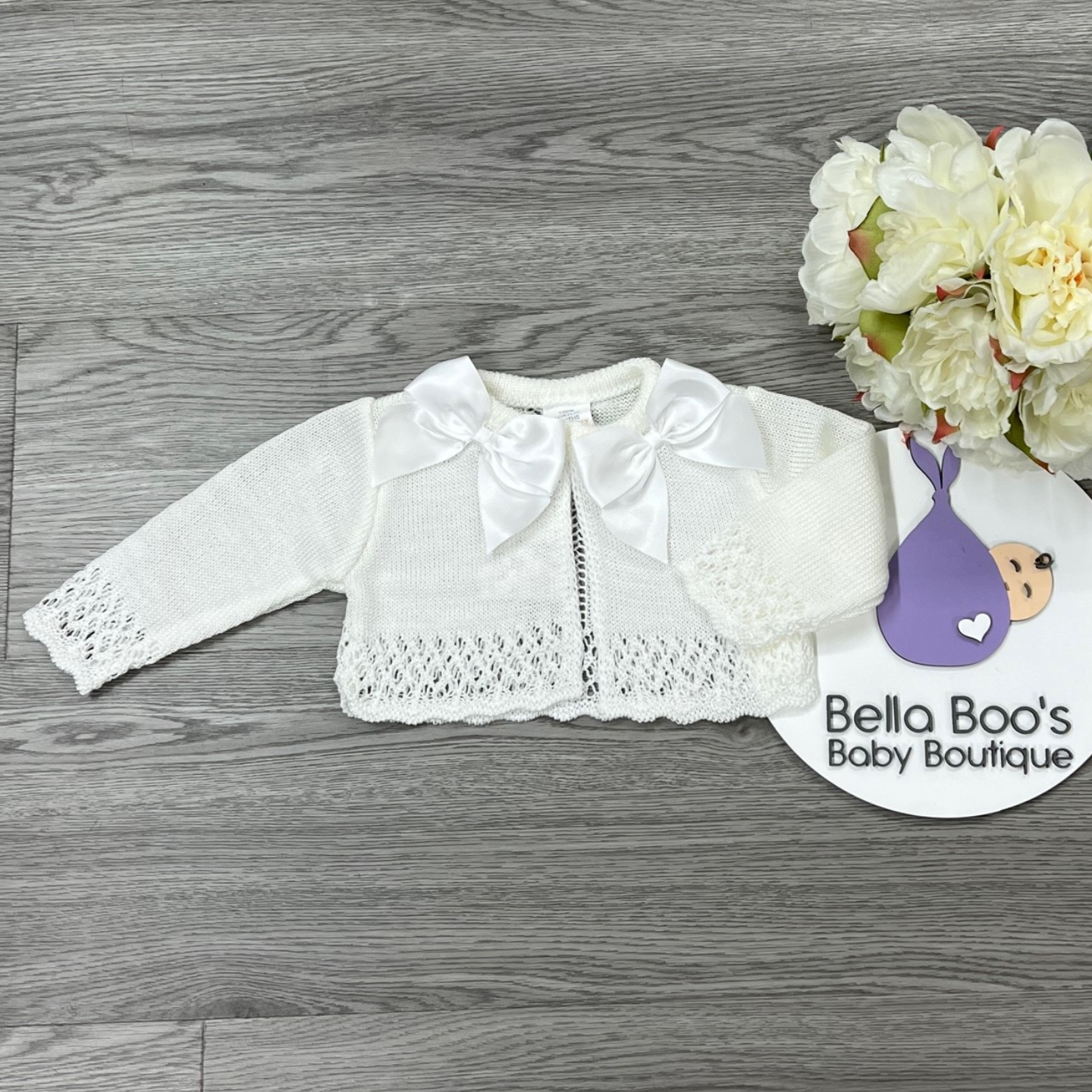Girls White Double Bow Bolero