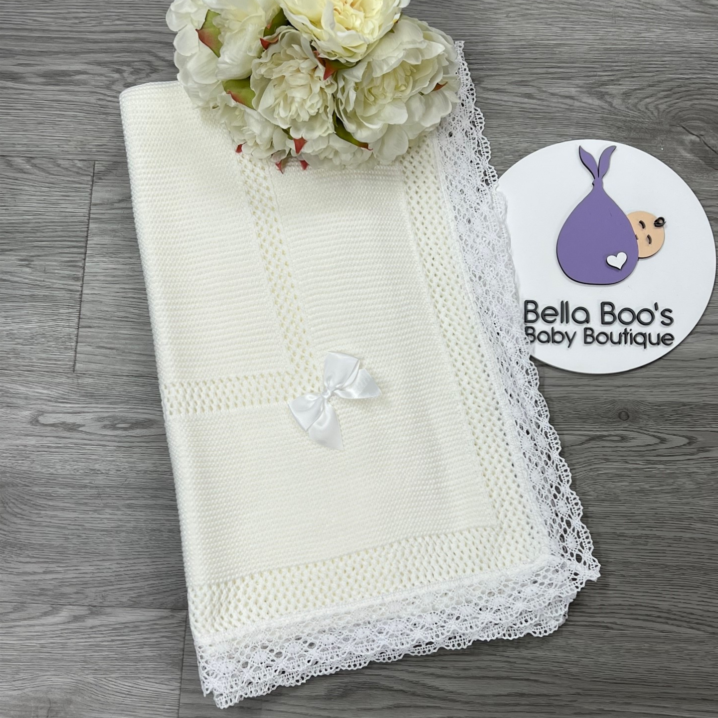 White Shawl With White Lace Trim