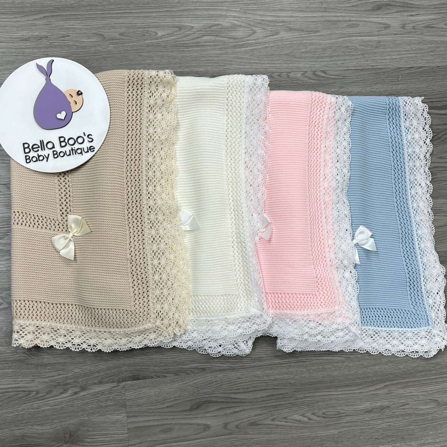 Biscuit Shawl With Cream Lace Trim