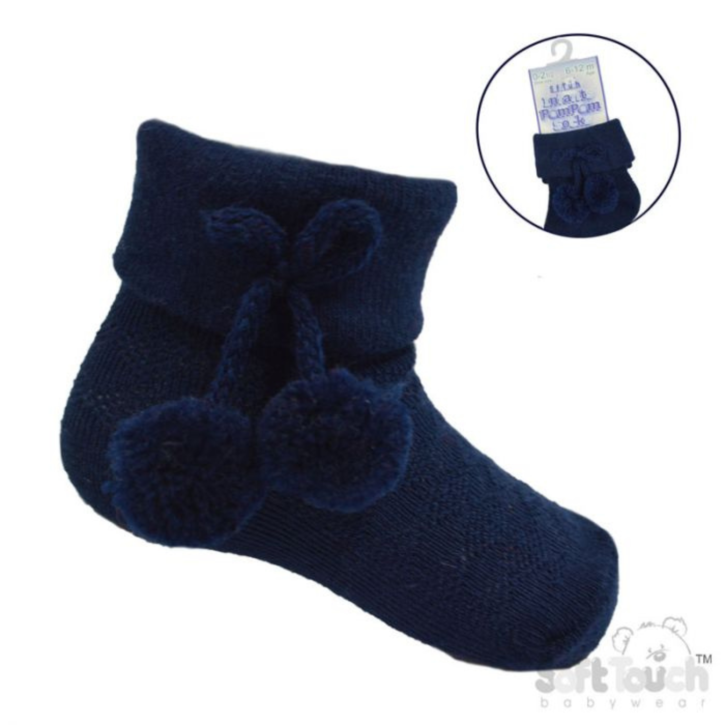Navy Pom Pom Ankle Socks