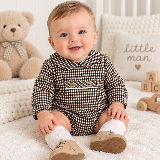 Rapife Baby Boy Burgundy Check Romper