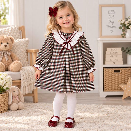 Rapife Girls Burgundy Check Dress