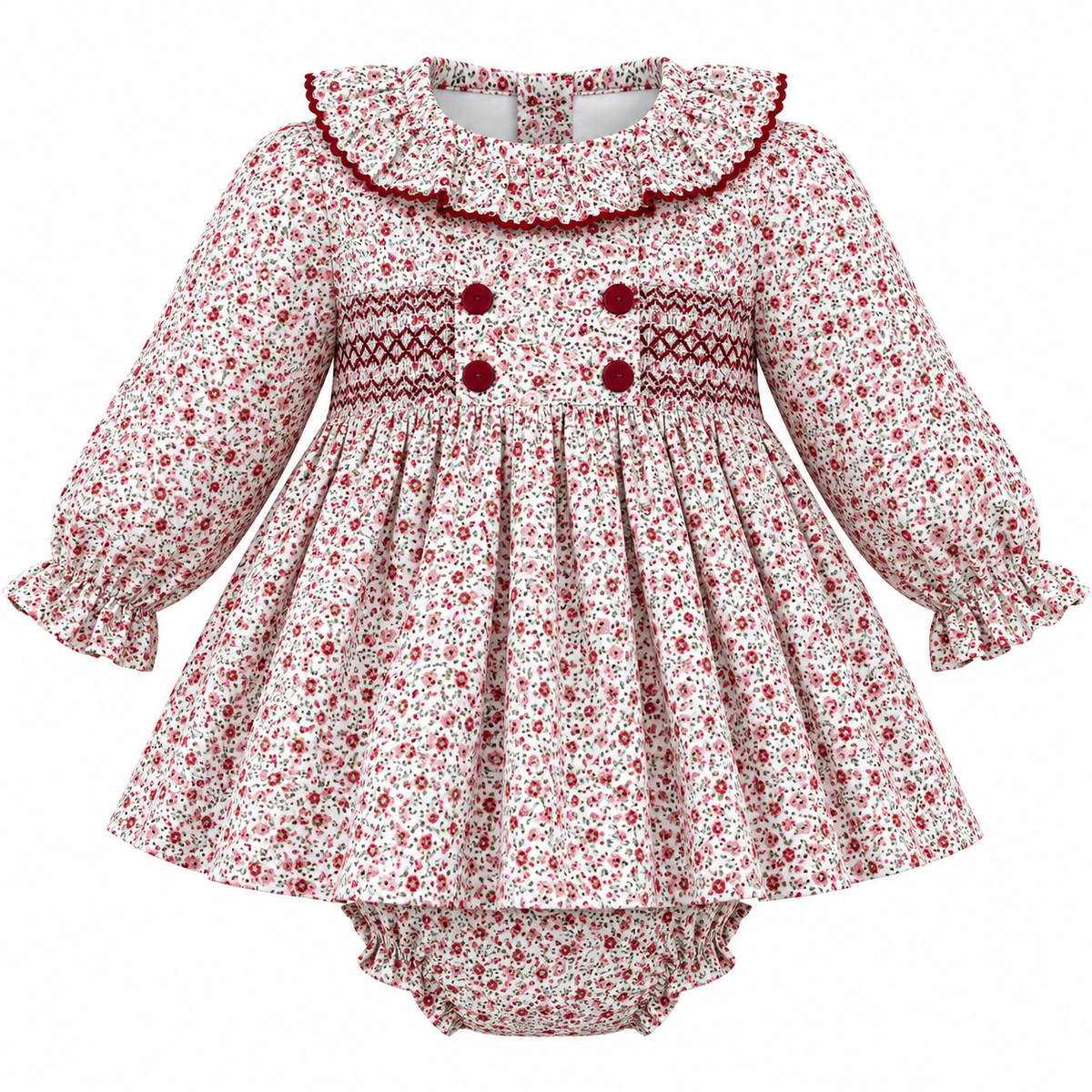 Sardon Baby Girls Smock Dress & Pant Set