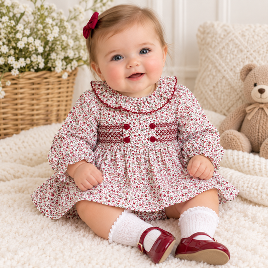 Sardon Baby Girls Smock Dress & Pant Set