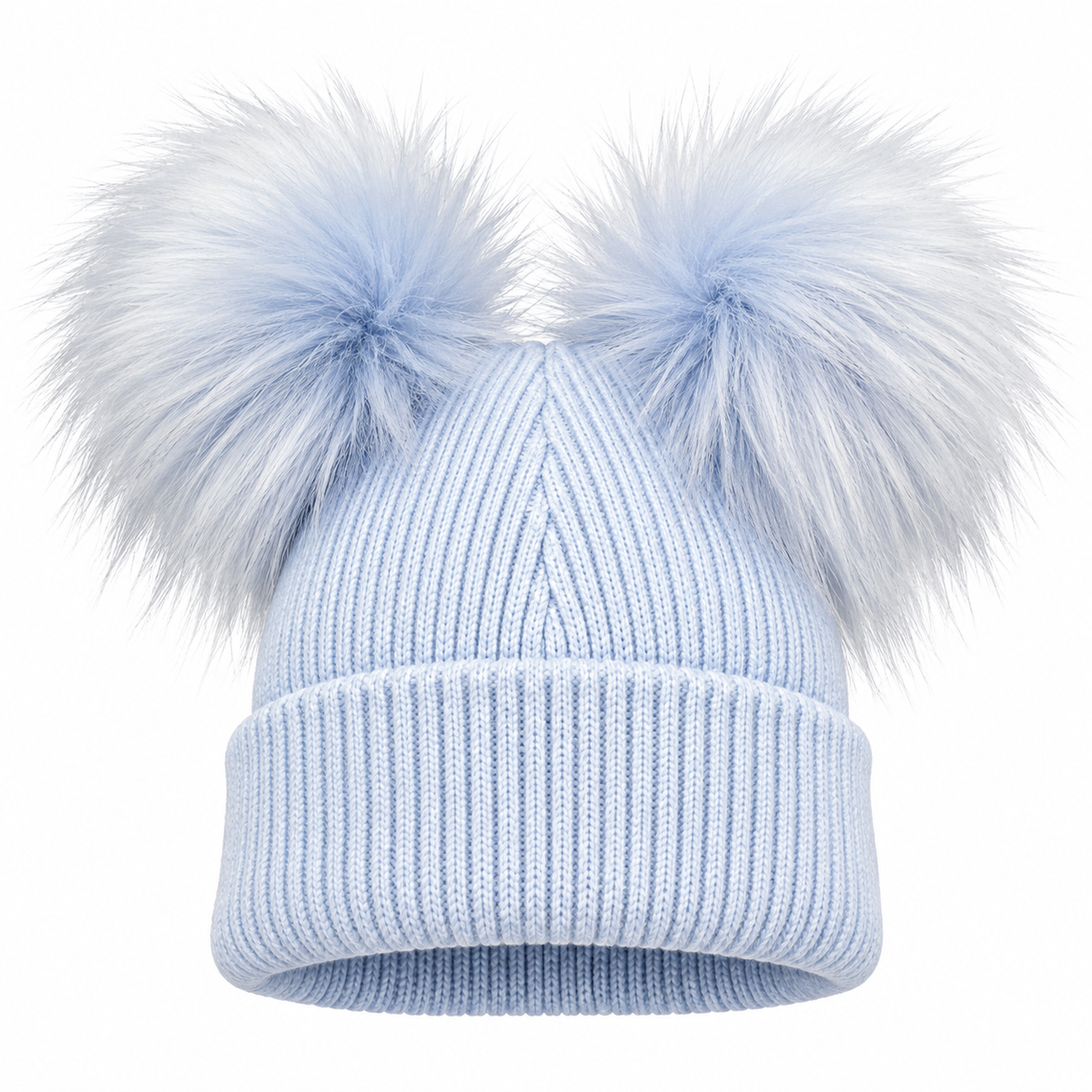 First Size Blue Double Pom Pom Hat
