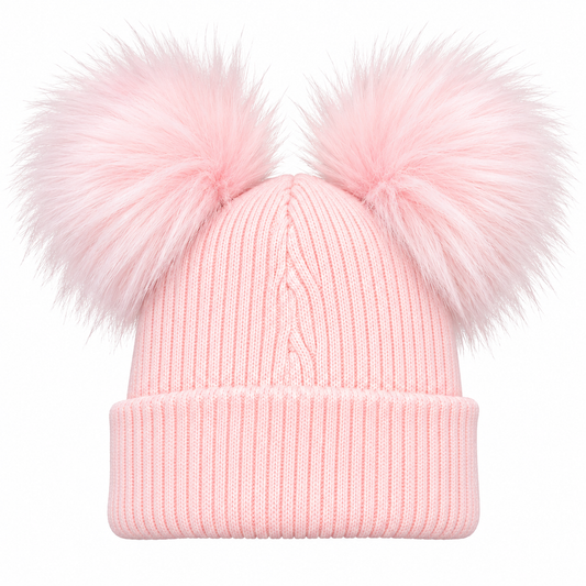 First Size Pink Double Pom Pom Hat