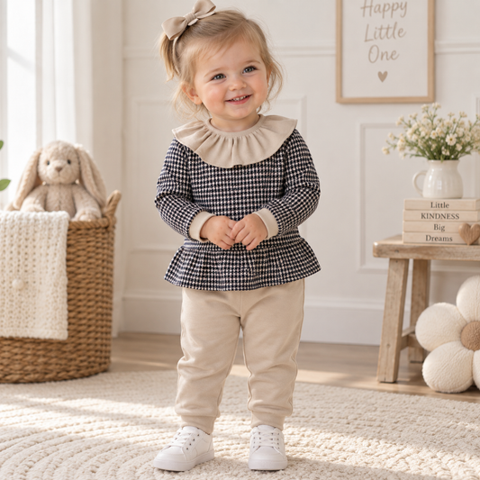 Rapife Baby Girls Navy/Camel Trouser Set
