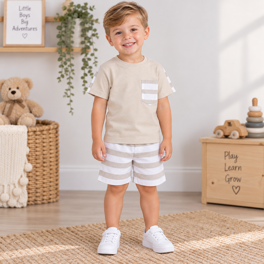 Rapife Boys Camel Stripe Short Set 5940