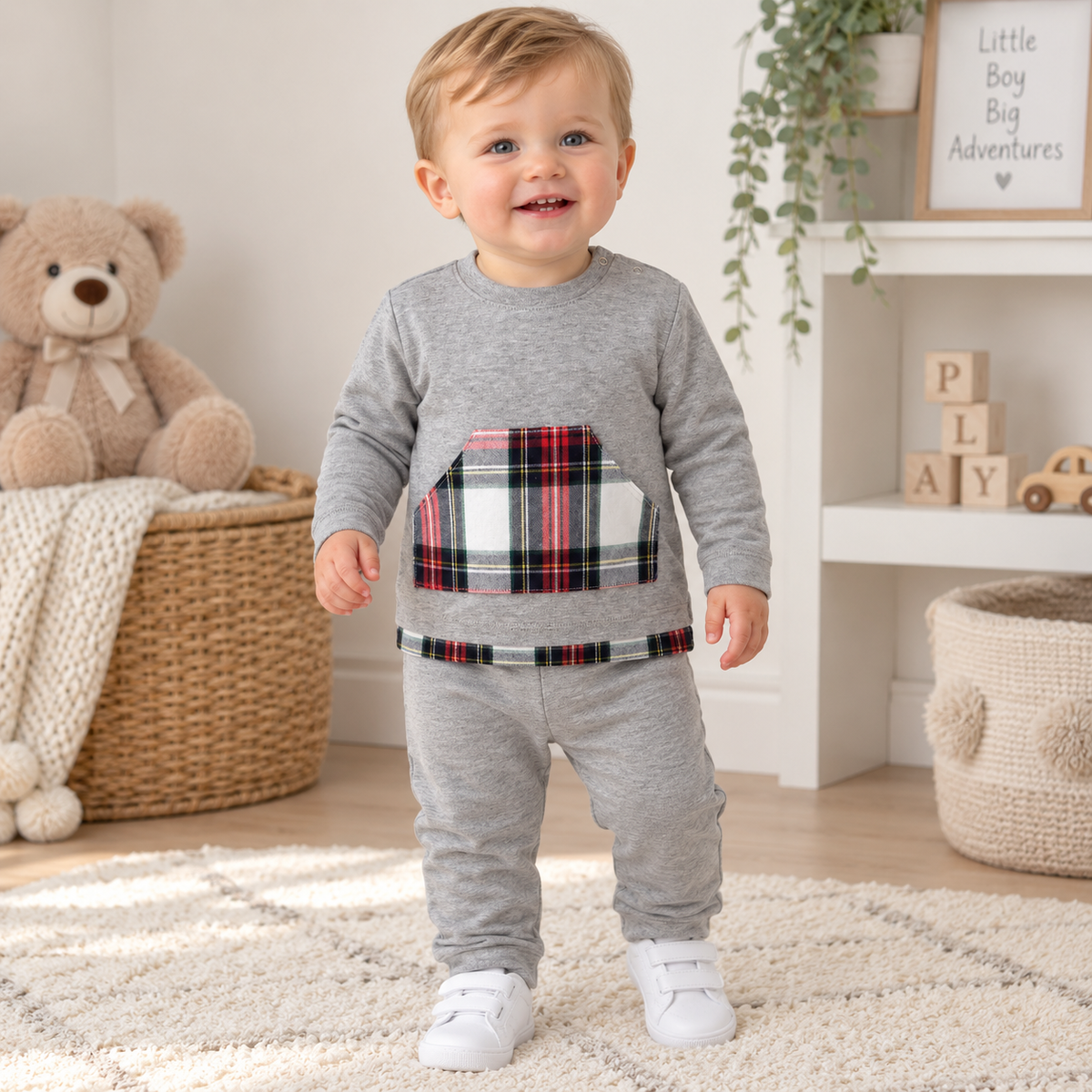 Rapife Boys Grey Winter Tracksuit With Tartan Pocket