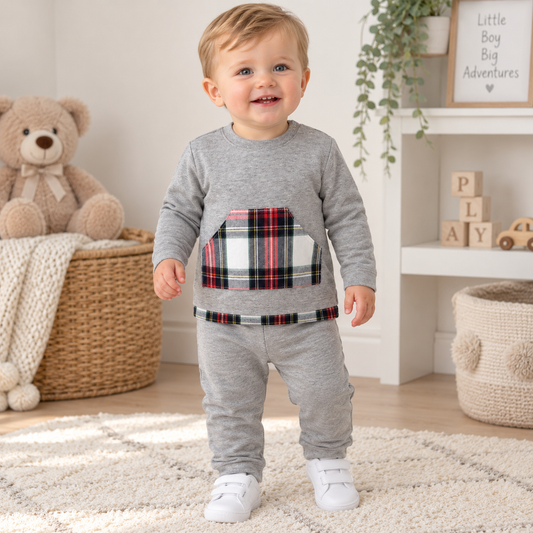 Rapife Boys Grey Winter Tracksuit With Tartan Pocket