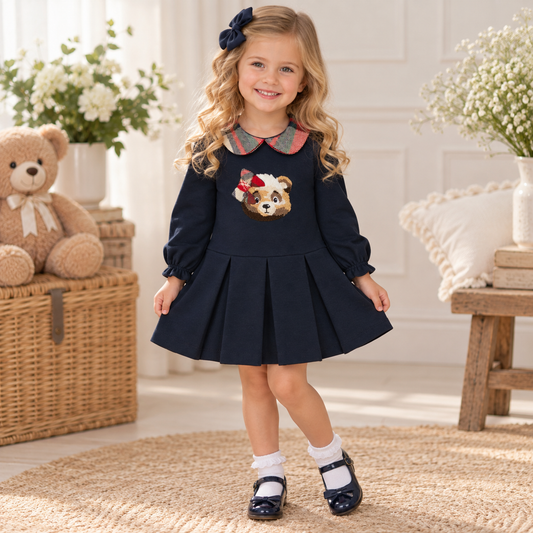 Deolinda Girls Navy/Red Pleated Dress