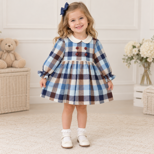 Deolinda Girls Blue/Beige Check Dress