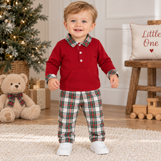 Deolinda Boys Red Polo & Trouser Set