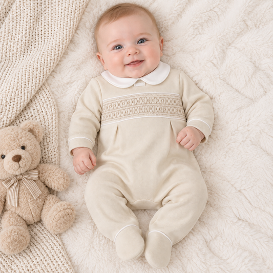 Amore Beige Smock Sleepsuit