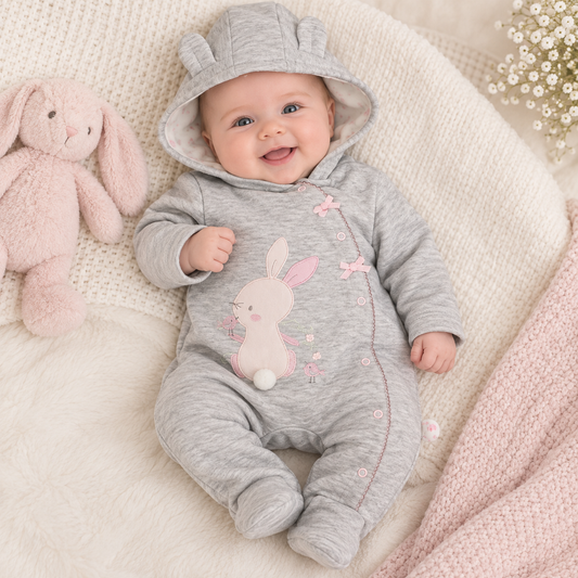 Baby Girls Bunny Hooded Pramsuit