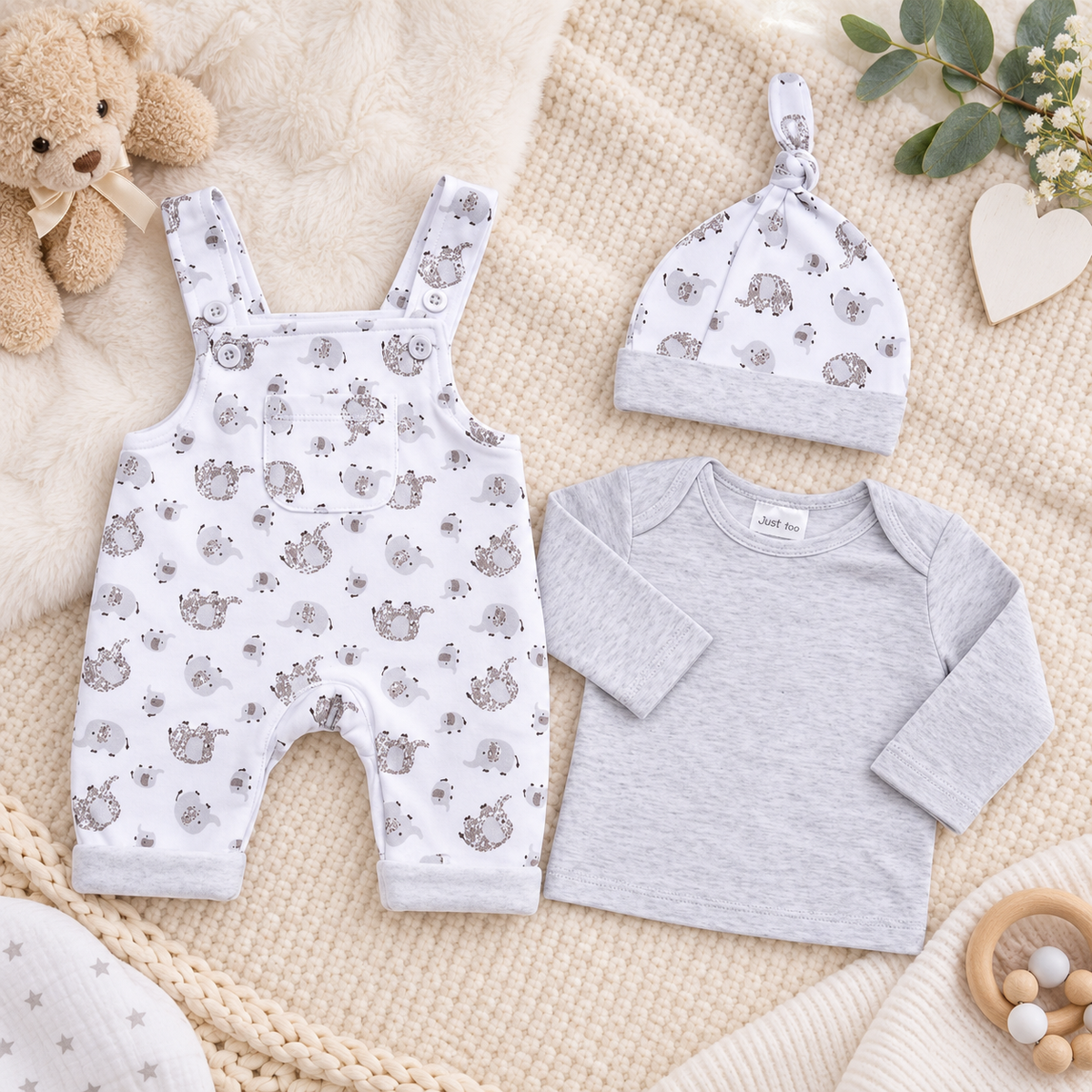 Tiny Baby Elephant Dungaree Set