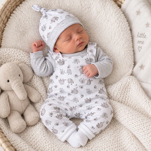 Tiny Baby Elephant Dungaree Set