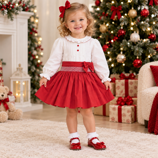 Pretty Originals Girls Red Smock Skirt Set