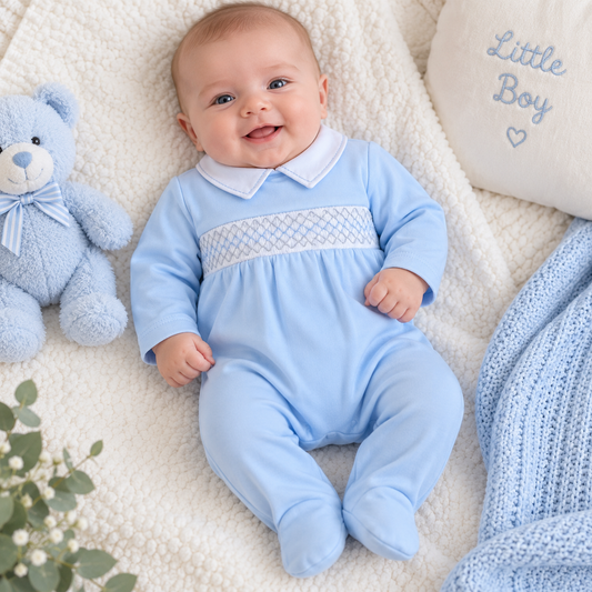 Boys Blue Smock Sleepsuit