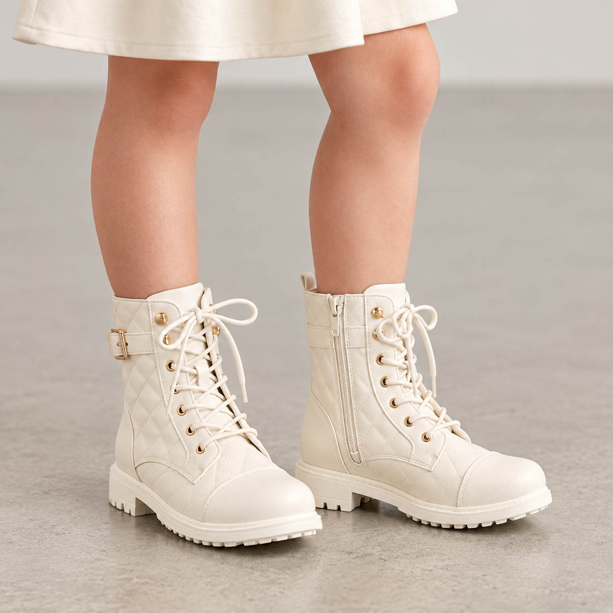 Sevva Girls Zip Up Cream Boots