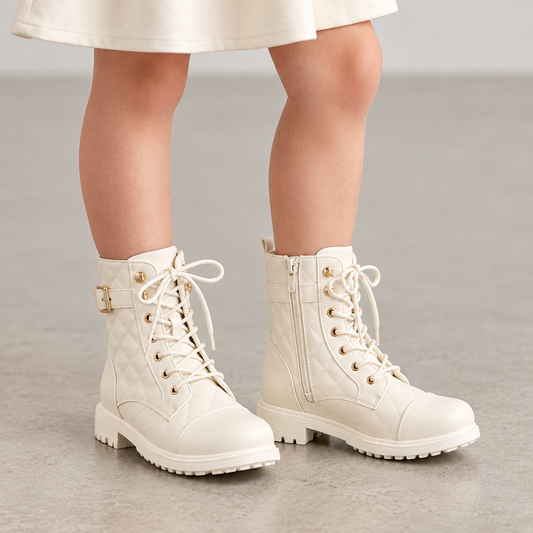 Sevva Girls Zip Up Cream Boots