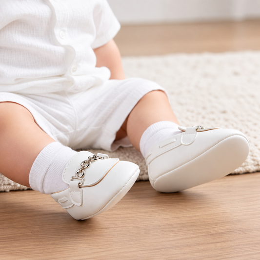 White Baby Boys Slip On Pram Shoe