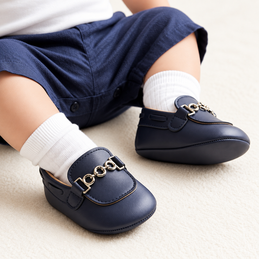 Navy Baby Boys Slip On Pram Shoe
