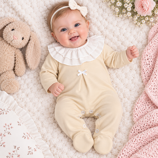 Baby Girls Beige All In One With Bow