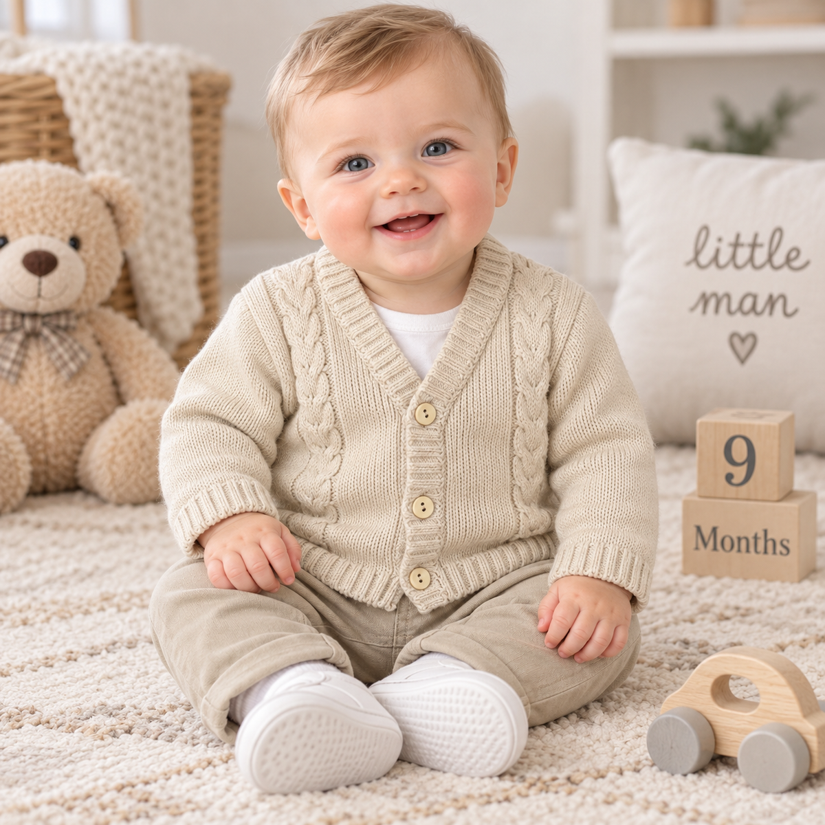Biscuit Cable Knit Button Cardigan