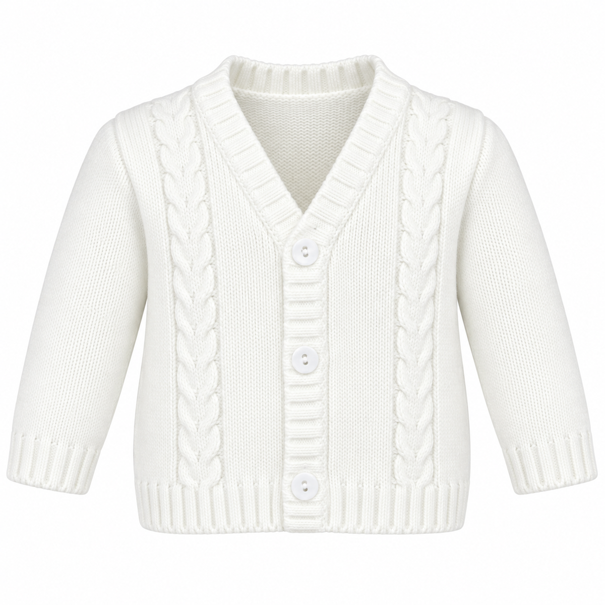 White Cable Knit Button Cardigan