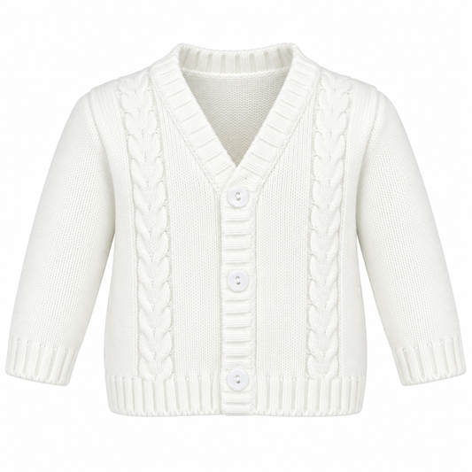 White Cable Knit Button Cardigan