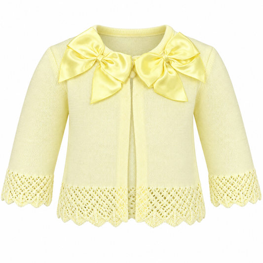 Girls Double Bow Lemon Cardigan