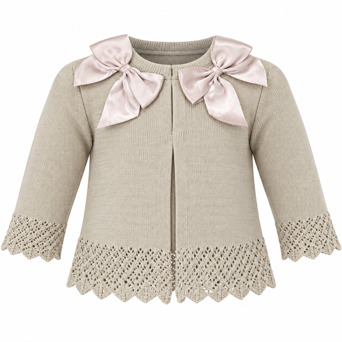 Girls Double Bow Camel Cardigan