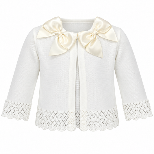 Girls Double Bow Cream Cardigan