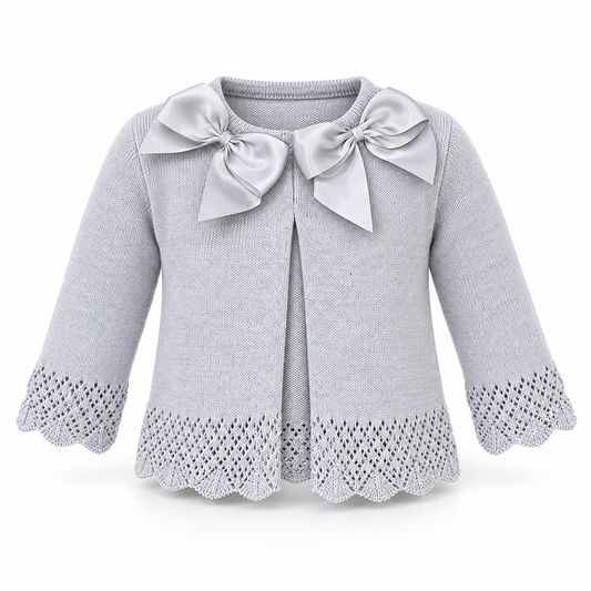 Girls Double Bow Grey Cardigan