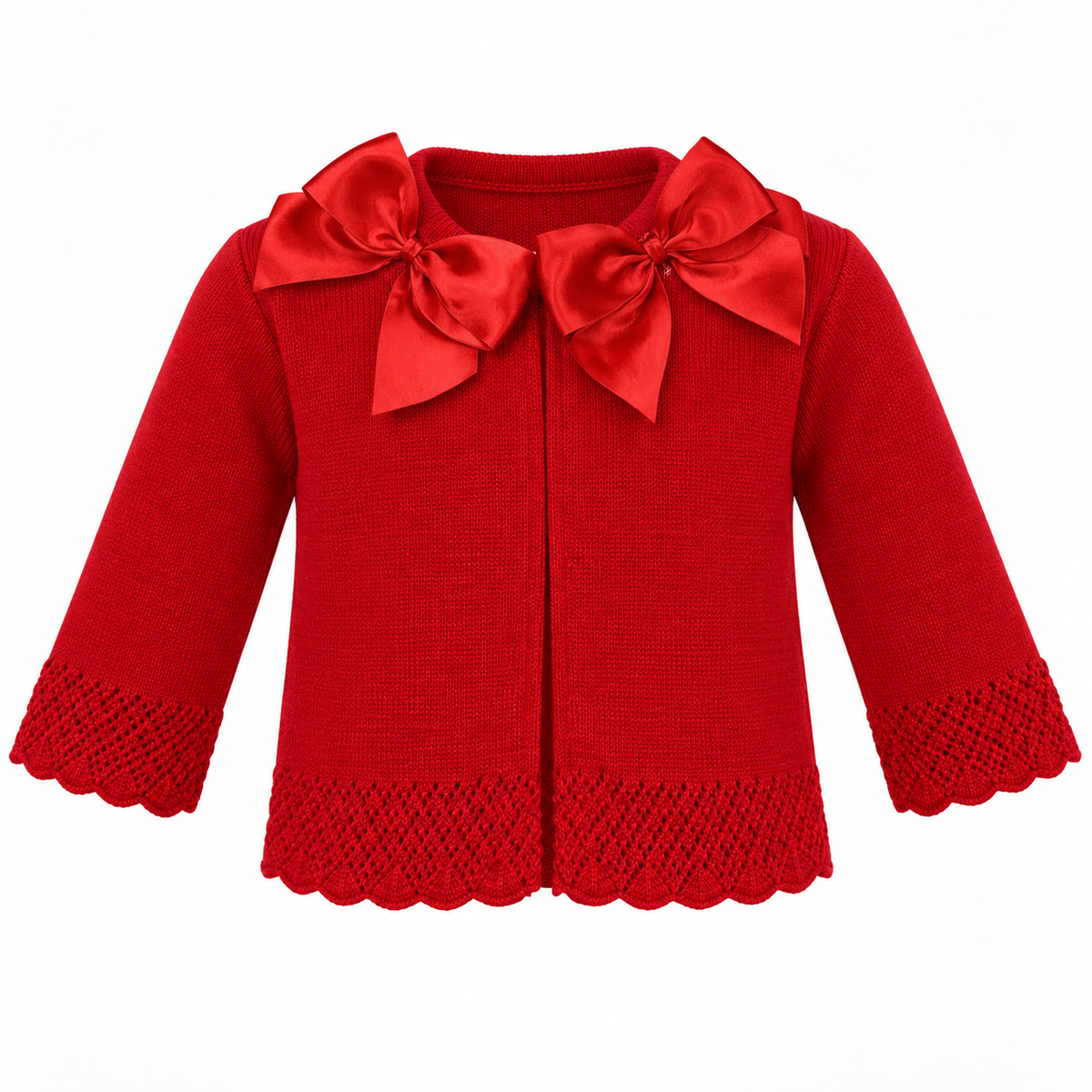 Girls Double Bow Red Cardigan