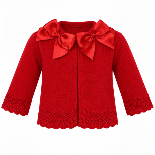 Girls Double Bow Red Cardigan
