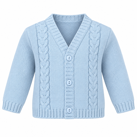 Blue Cable Knit Button Cardigan