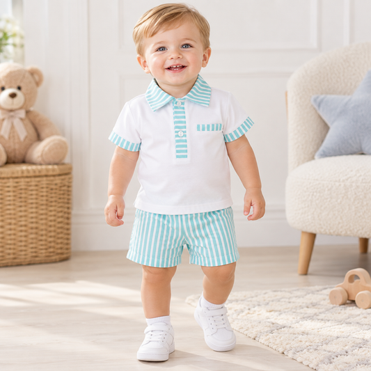 Sardon Boys Green Stripe Short Set